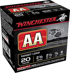 WINCHESTER AA 20GA 2.75" 7/8OZ #8 1200FPS 250RD CASE LOT - for sale