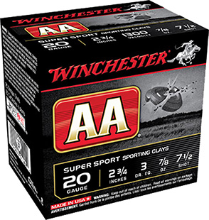 WINCHESTER AA 20GA 2.75" 7/8OZ #7.5 1300FPS 250RD CASE LOT - for sale