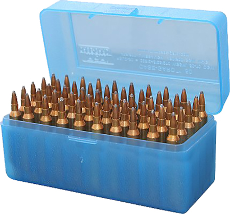 MTM CASE GARD FLIP-TOP BOX CARTRIDGE 375 ULTRA MAG 50RD CLR BLUE ( 24 PER CASE ) - for sale
