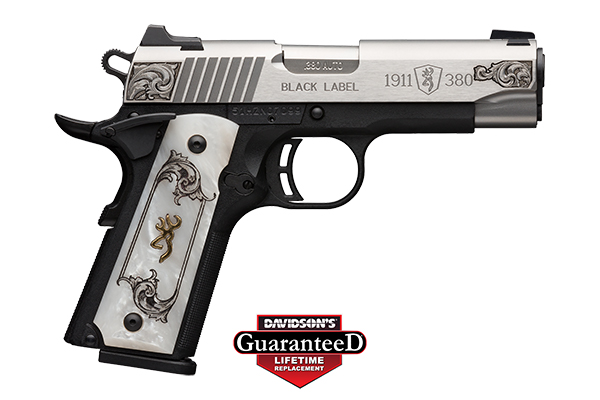 BROWNING 1911-380 BLACK LABEL MEDALLION HGA 380ACP 3 5/8IN BBL SS/BLACK WHITE GRIPS 8/RD MAG - for sale