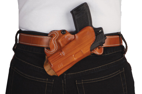 DESANTIS SMALL OF BACK HOLSTER RH OWB LEATHER COLT 1911 TAN - for sale