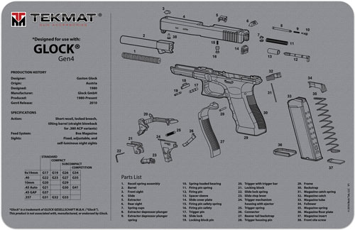 TEKMAT ARMORERS BENCH MAT 11"x17" FOR GLOCK G4 GREY - for sale