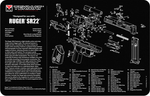 TEKMAT ARMORERS BENCH MAT 11"x17" RUGER SR-22 PISTOL - for sale