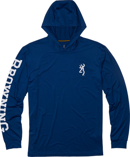 BROWNING HOODED L-SLEEVE TECH T-SHIRT NAVY BLUE LG - for sale