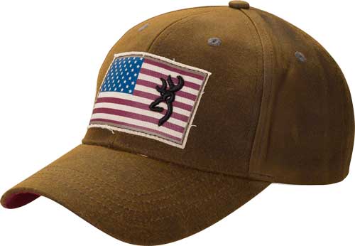 BROWNING CAP LIBERTY WAX FLAG BUCK MARK LOGO DARK BROWN ADJ - for sale