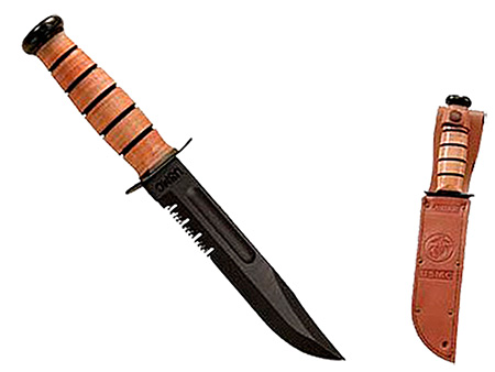 KA-BAR FIGHTING/UTILITY KNIFE 7" SRRTD W/LEATHER SHEATH USMC - for sale