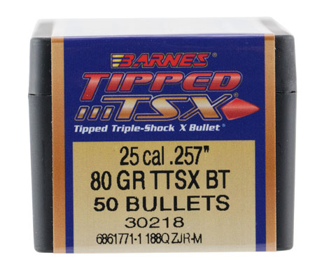 barnes bullets - Tipped TSX - 25 Caliber - BULLETS 25CAL TTSX BT 80GR 50RD/BX for sale