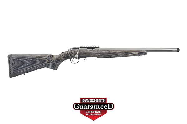 RUGER AMERICAN .22WMR TARGET 18" SS THREADED BLACK LAMINATE - for sale