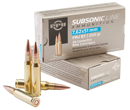 PPU SUBSONIC 7.62X51MM 200GR FMJ-BT 20RD 10BX/CS - for sale