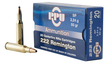 PPU STANDARD RIFLE AMO 222 REM 50GR SP 20RD (50 BOXES PER CASE) - for sale