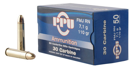 PPU STANDARD RIFLE AMO 30 CARBINE 110GR FMJ 50RD (10 BOXES PER CASE) - for sale