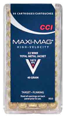 CCI MAXI-MAG 22 WMR 1875FPS 40GR FMJ SOLID 50RD 40BX/CS - for sale