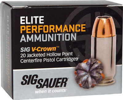 SIG 10MM AUTO 180GR JHP ELITE V-CROWN 20RD 10BX/CS - for sale