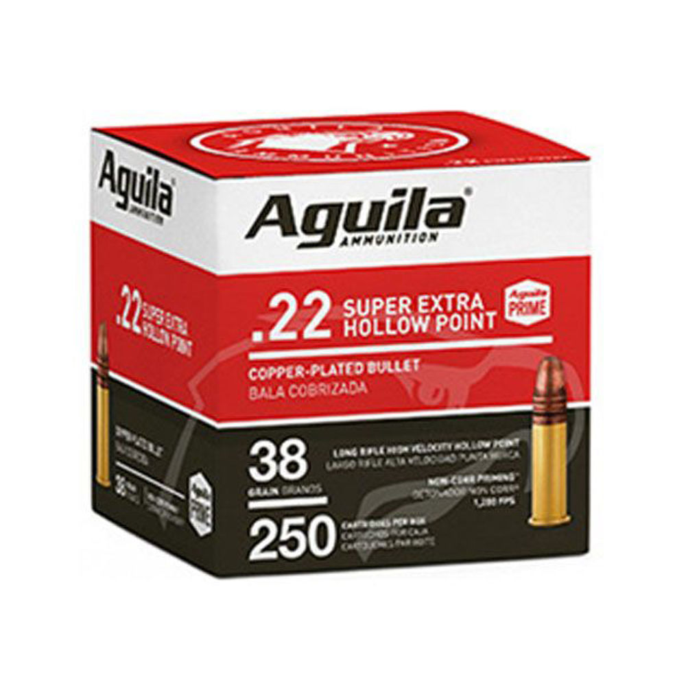 AGUILA 22LR HIGH VEL 1280FPS 38GR PLATED HP 250RD 8BX/CS - for sale