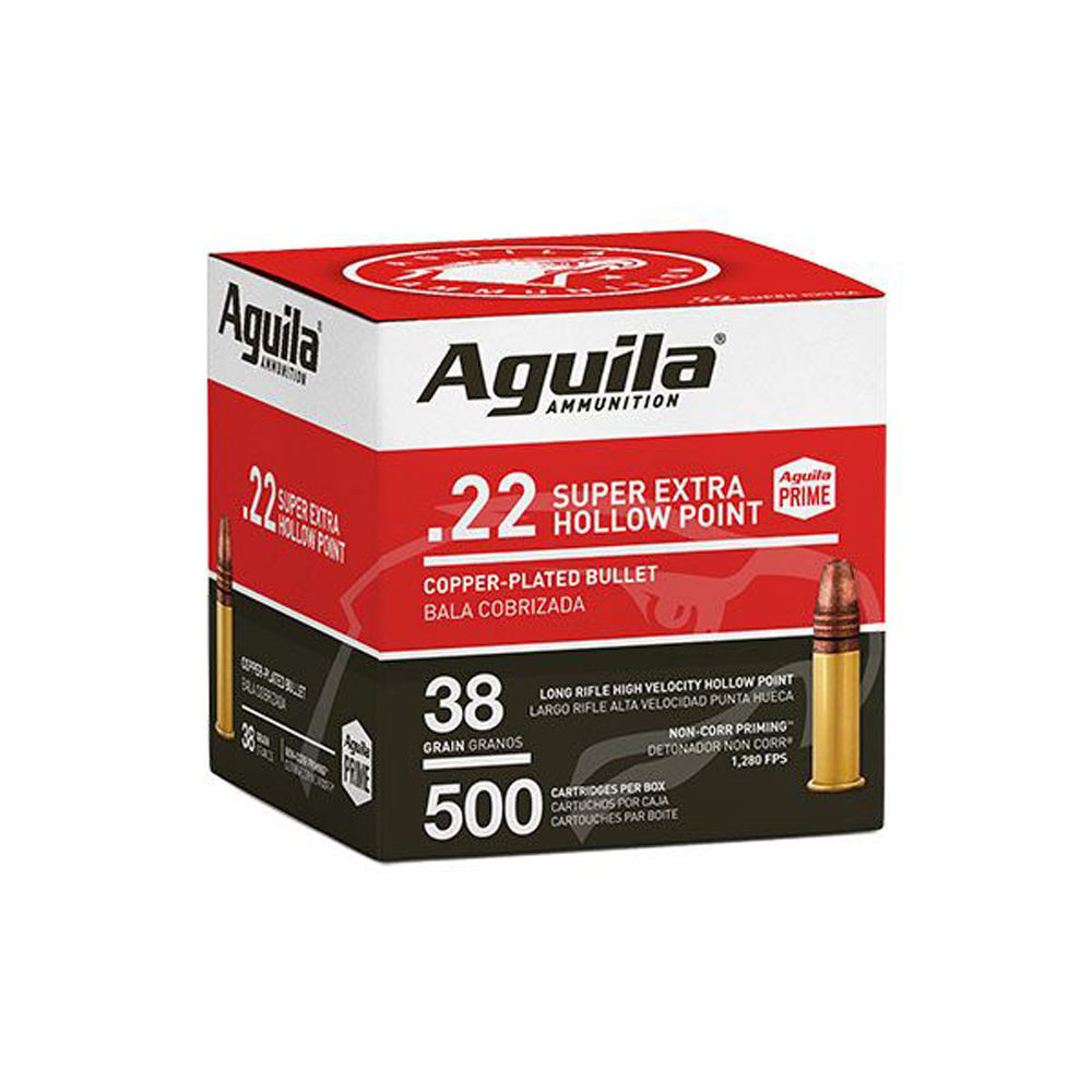 AGUILA 22LR HIGH VEL 1280FPS 38GR PLATED HP 500RD 4BX/CS - for sale