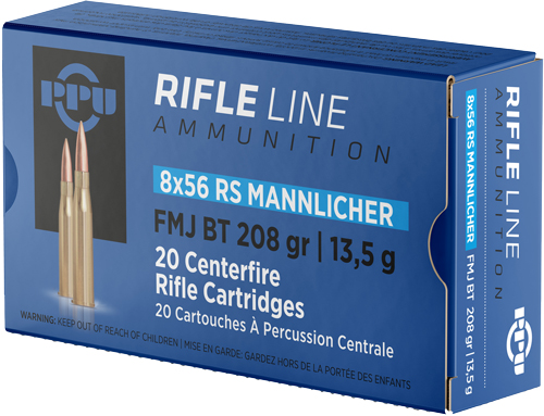 PPU 8X56R MANNLICHER 208GR FMJ 20RD 10BX/CS - for sale