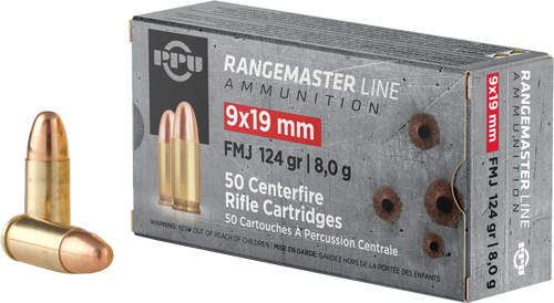 PPU RANGEMASTER 9MM 124GR FMJ 50RD 20BX/CS - for sale