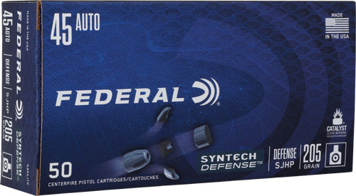 FEDERAL 45 ACP 205GR SYNTHETIC DEFENSE SJHP 50RD 10BX/CS - for sale