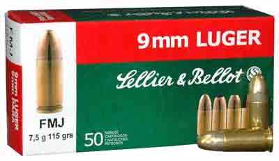 sellier & bellot ammunition - Handgun - 9mm Luger - HANDGUN 9MM LUG 115GR FMJ 50RD/BX for sale