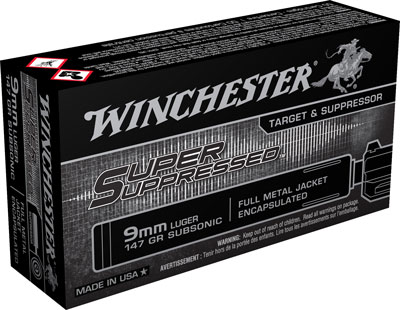 WINCHESTER SUPER SUPRESSED 9MM LUGER 147GR FMJ 50RD 10BX/CS - for sale