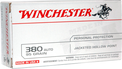 WINCHESTER USA 380 ACP 95GR JHP 50RD 10BX/CS - for sale