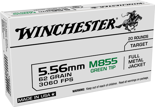 WINCHESTER USA 5.56X45 62GR GREEN TIP 20RD 50BX/CS - for sale