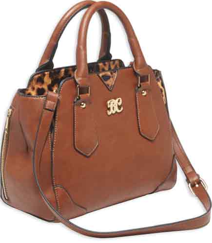 BULLDOG CASE SATCHEL STYLE PURSE W/HOLSTER CHESTNUT W/ LEOPARD TRIM 16X9.5X5.5 (6 PER CASE) - for sale