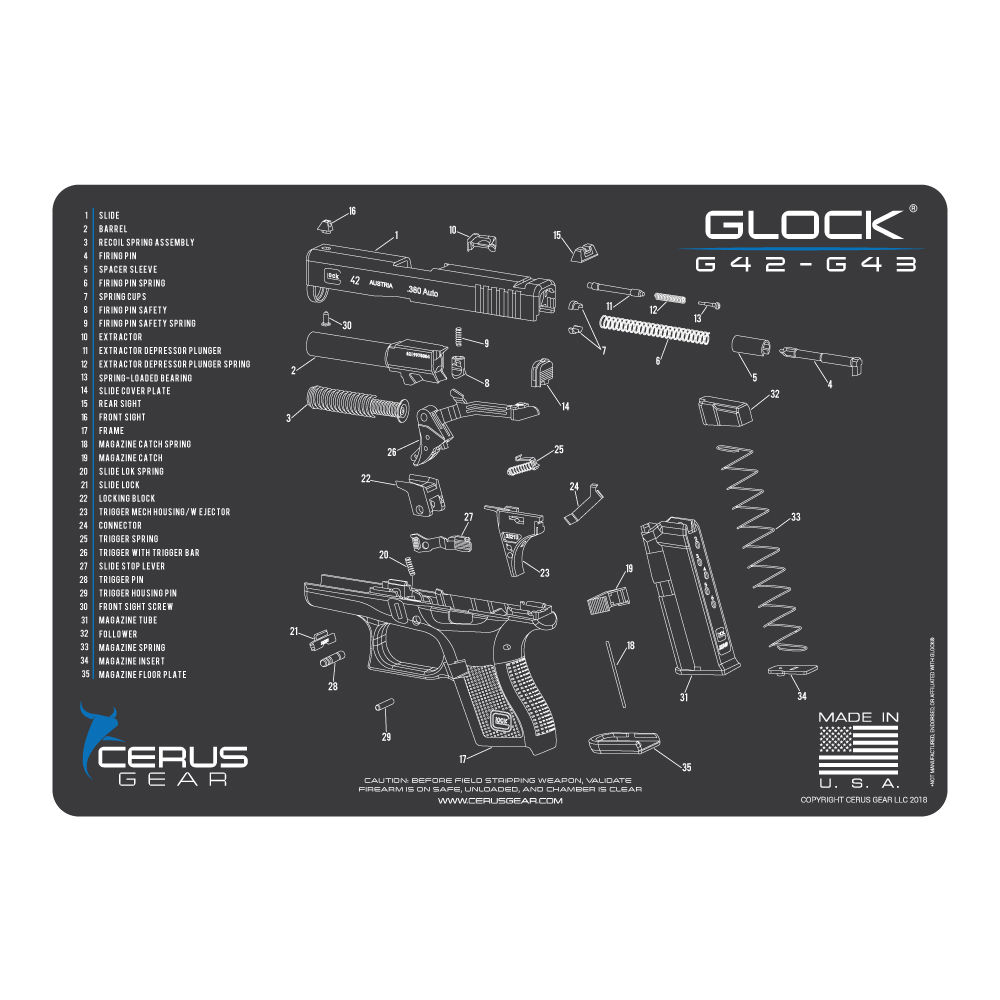 cerus gear - HMGLK42SCHGRY - GLOCK 42-43 SCHEMATIC CHAR GRAY for sale