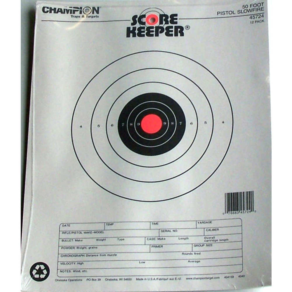 CHAMPION SCOREKEEPER, 50 FT PISTOL SLOWFIRE ORG/BLK 12-PK - for sale