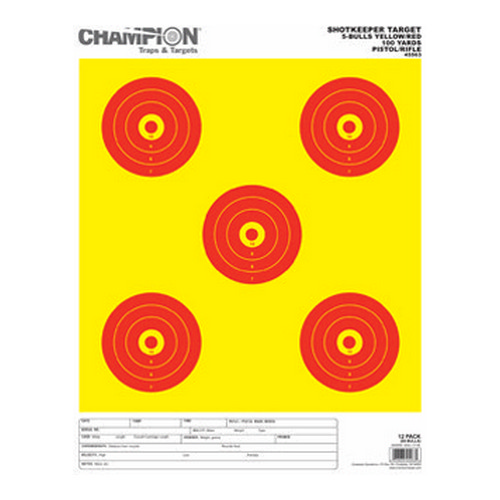 CHAMPION SCOREKEEPER 5 LARGE BULLSEYE TRGTS YELLOW/RED 12-P - for sale