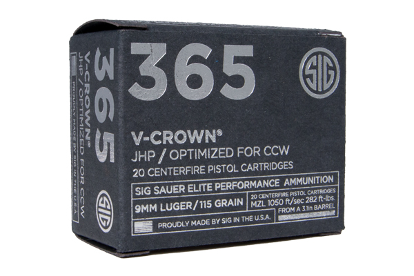 SIG SAUER 365 AMMO 9MM 115GR ELITE V-CROWN JHP BOX/20 - for sale