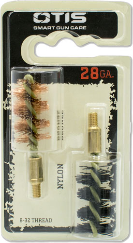 OTIS BORE BRUSH .28 GA 2-PACK 1-NYLON 1-BRONZE 8-32MM THREAD - for sale