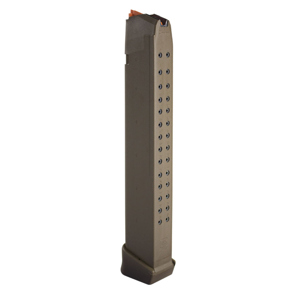 GLOCK MAGAZINE 9MM 33RD G17 G34 FLAT DARK EARTH ORANGE FOLLOWER PACKAGED - for sale