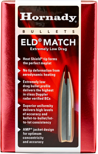 HORNADY BULLETS 22CAL .224 52GR ELD-M MATCH 100CT 40BX/CS - for sale