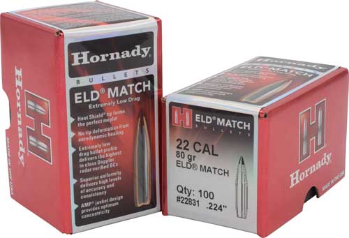 HORNADY BULLETS 22CAL .224 80GR ELD-M MATCH 100CT 25BX/CS - for sale