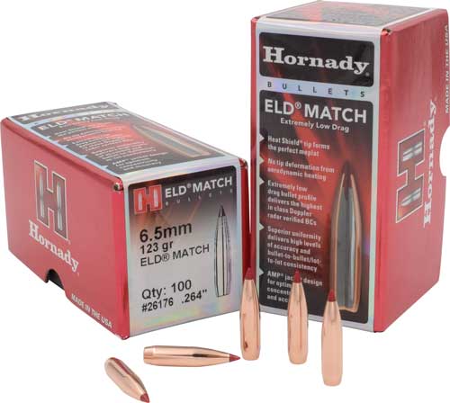 HORNADY BULLETS 6.5MM .264 123GR ELD-MATCH 100CT 25BX/CS - for sale