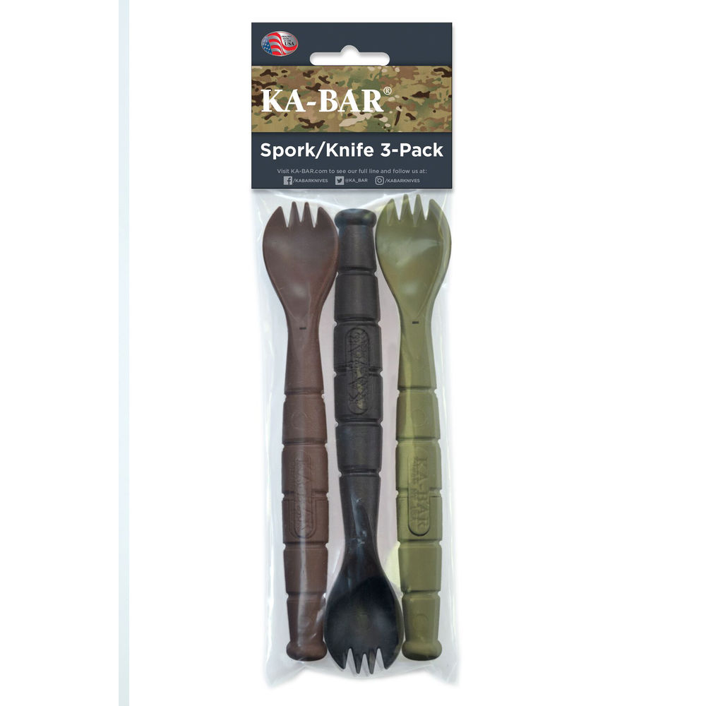 KA-BAR MIL-SPEC SPORK/KNIFE 3 PACK OD GREEN/BLACK/BROWN - for sale