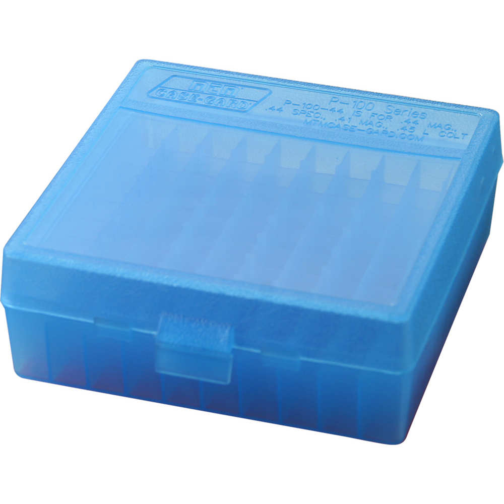 MTM AMMO BOX 100 ROUND FLIP TOP 41/44/45LC CLEAR BLUEP-100-44-24 ( 24 PER CASE ) - for sale