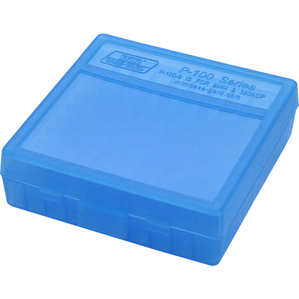 MTM CASE GARD FLIP-TOP BOX CARTRDG 9MM/380 100RD CLR BLUE ( 24 PER CASE ) - for sale