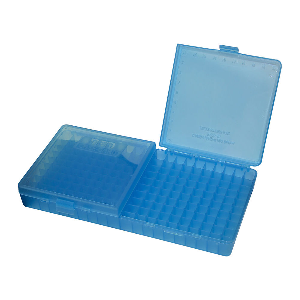 MTM AMMO BOX 9MM LUGER/380ACP /9X18 200-ROUNDS CLEAR BLUE - for sale