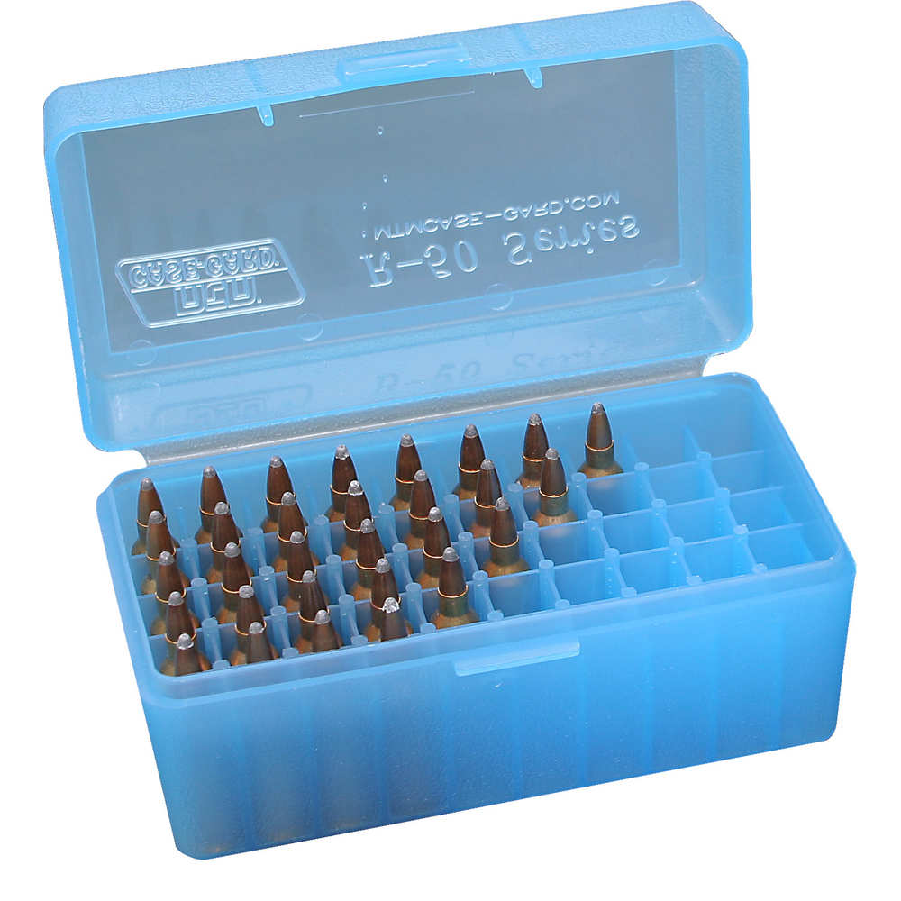 MTM FLIP-TOP  BOX RIFLE CARTRIDGE 22-250/6MMPPC/7BR 50RD CLR BLUE ( 24 PER CASE ) - for sale