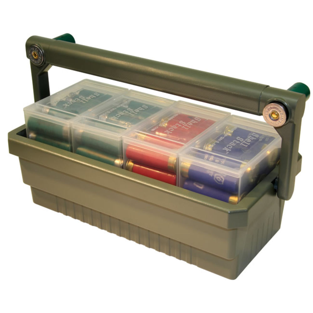 MTM SHOTSHELL BOX CADDY W/ 4 SS25 RND CLEAR SHOTSHELL BOXES - for sale