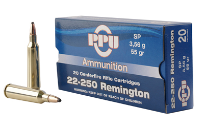 PPU STANDARD RIFLE AMO 22-250 REM 55GR SP 20RD (10 BOXES PER CASE) - for sale