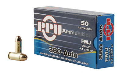 PPU PISTOL AMO 380 AUTO 94GR FMJ 50RD (20 BOXES PER CASE) - for sale