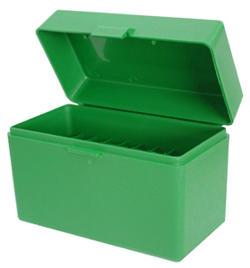 MTM AMMO BOX MEDIUM RIFLE 50-ROUNDS FLIP TOP STYLE GREEN - for sale