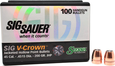 SIERRA BULLETS .45 CAL .4515 200GR JHP SIG V-CROWN 100CT - for sale