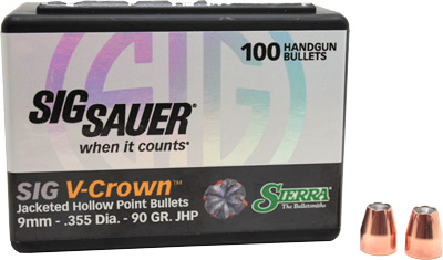 sierra bullets - V-Crown - 9mm Luger - HANDGUN BULLETS 9MM 90GR JHPV 100/BX for sale
