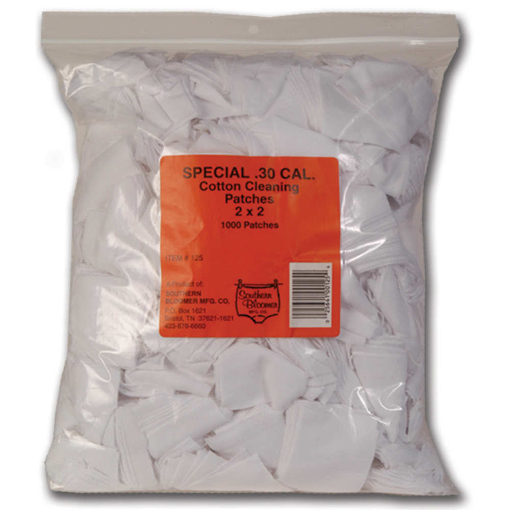 SOUTHERN BLOOMER CLEAN PATCH 30 CAL 2 IN X 2IN  1000/BAG ( 12 PER CASE ) - for sale