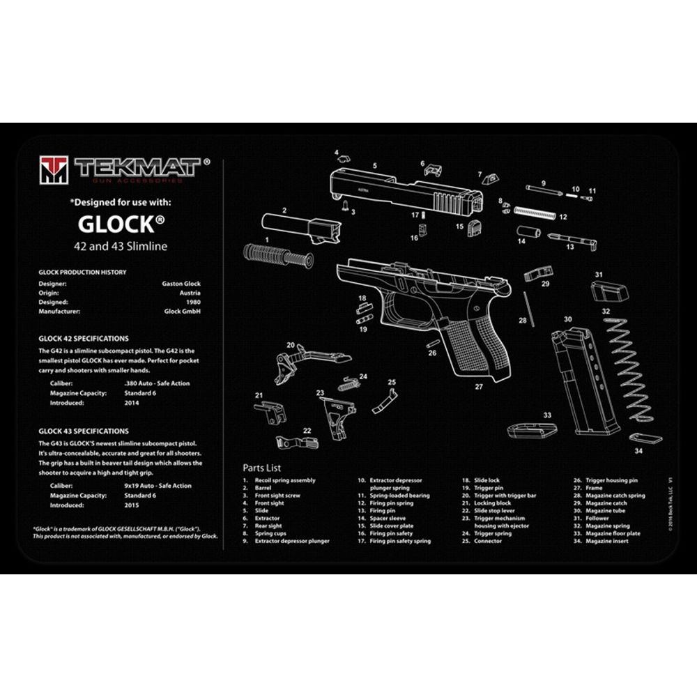 tekmat - Glock 42/43 - TEKMAT GLOCK 42/43 - 11X17IN for sale