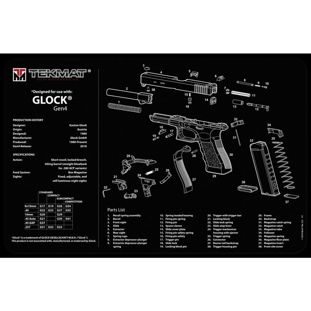 TEKMAT ARMORERS BENCH MAT 11"x17" FOR GLOCK G4 BLACK - for sale